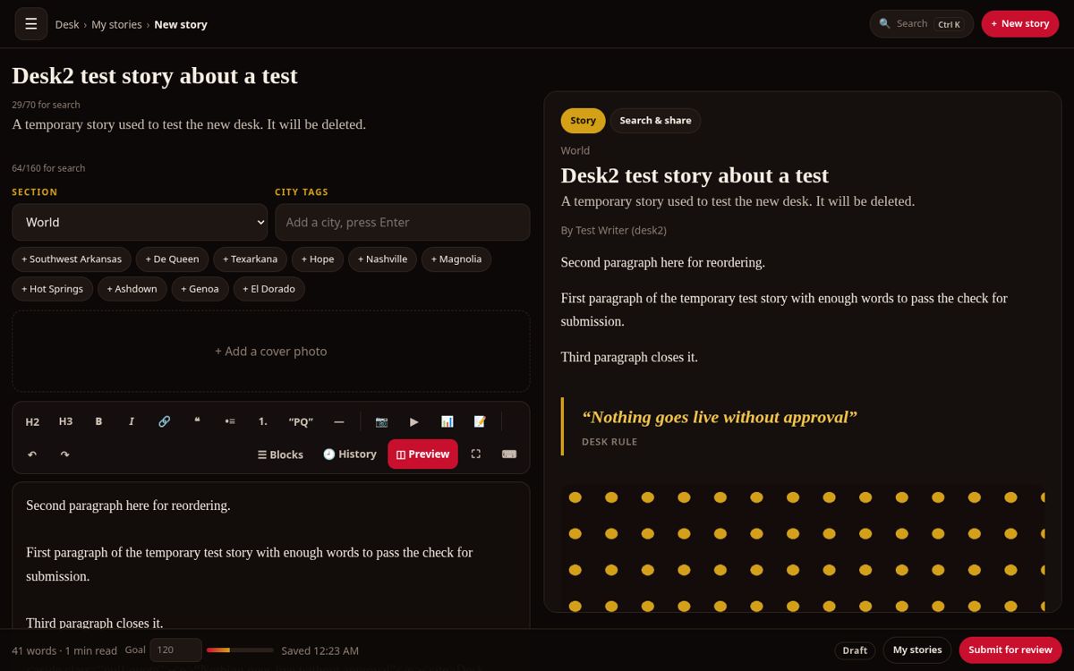 The writing editor on a computer