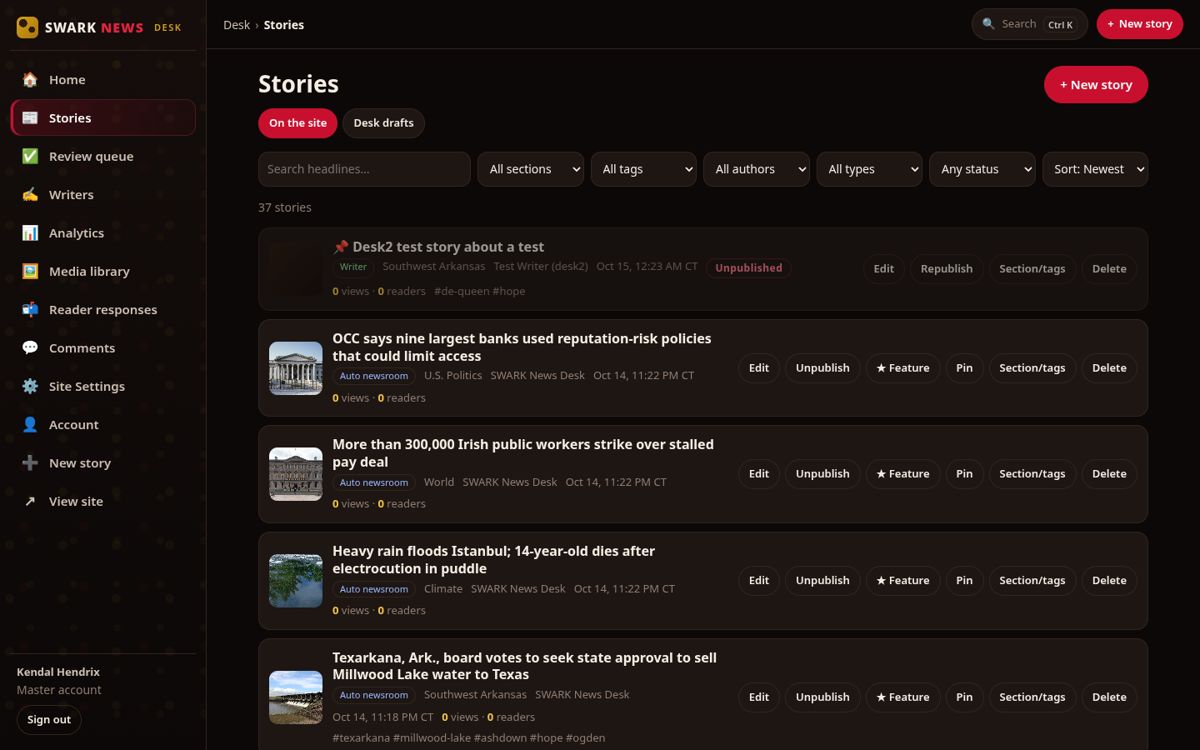 Manage every story: feature, pin, unpublish
